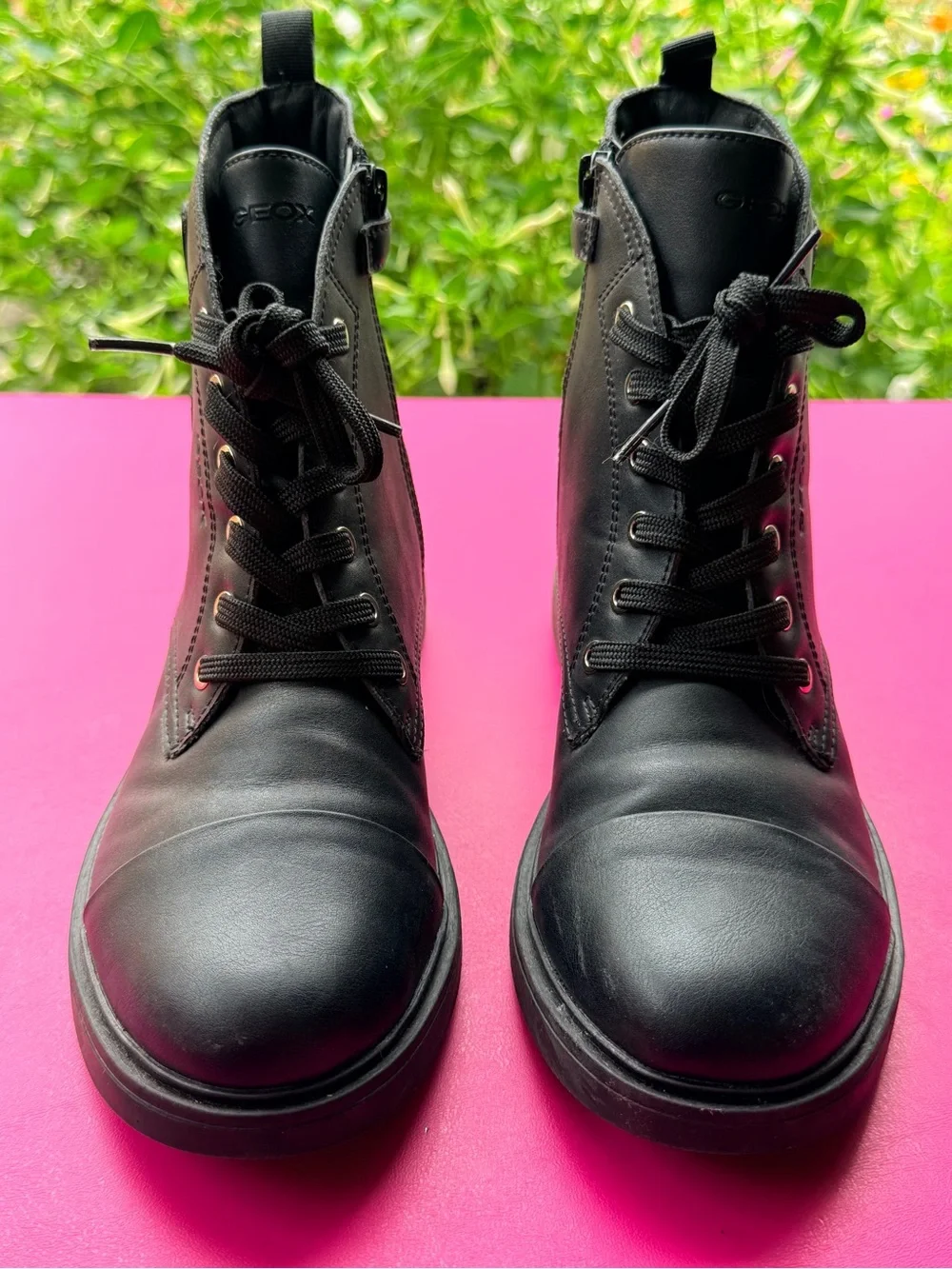 Geox J Eclair Girls Black Leather Studded Butterfly Combat Boots Youth Size 5